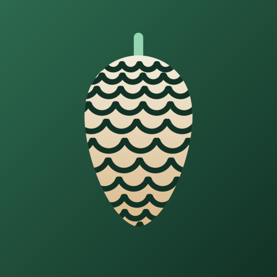The Zirbe app icon: a Swiss stone-pine cone in cream and wood tones on forest green.